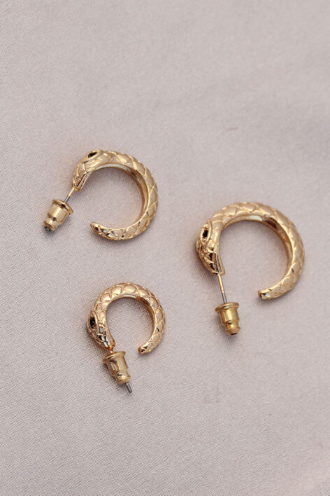 Yılan Tasarımlı Halka Model Gold Metal Küpe Seti - Görsel 2