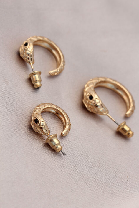 Yılan Tasarımlı Halka Model Gold Metal Küpe Seti