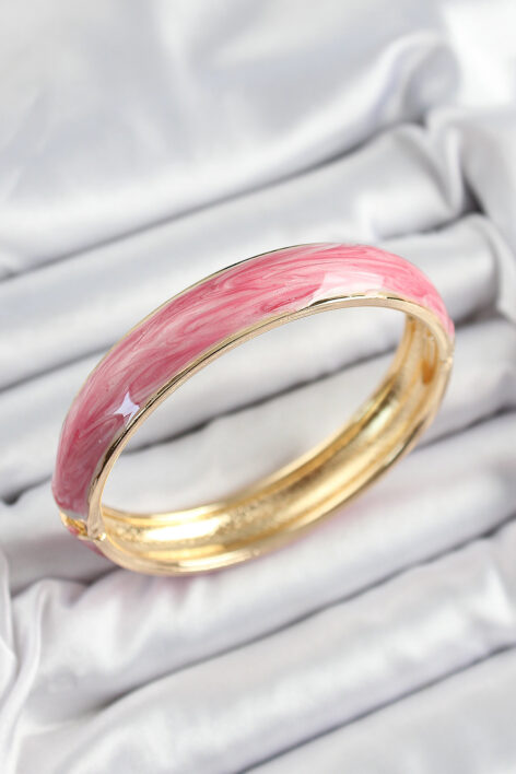 Pirinç Pembe Mineli Mermer Desen Model Gold Renk Kadın Kelepçe