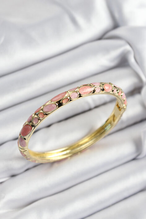 Mineli Pirinç Pembe Petek Motifli Gold Renk Kadın Kelepçe