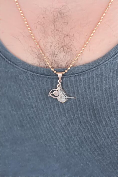 Rose Renk Metal Osmanlı Tuğra Figürlü Erkek Kolye - Görsel 2