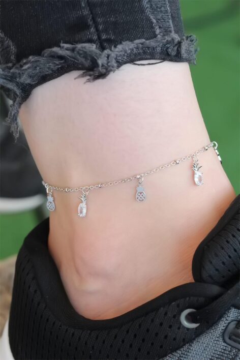 Silver Renk Ananas Figürlü Zirkon Taşlı Halhal