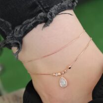 Rose Gold Renk Zirkon Damla Taşlı Halhal