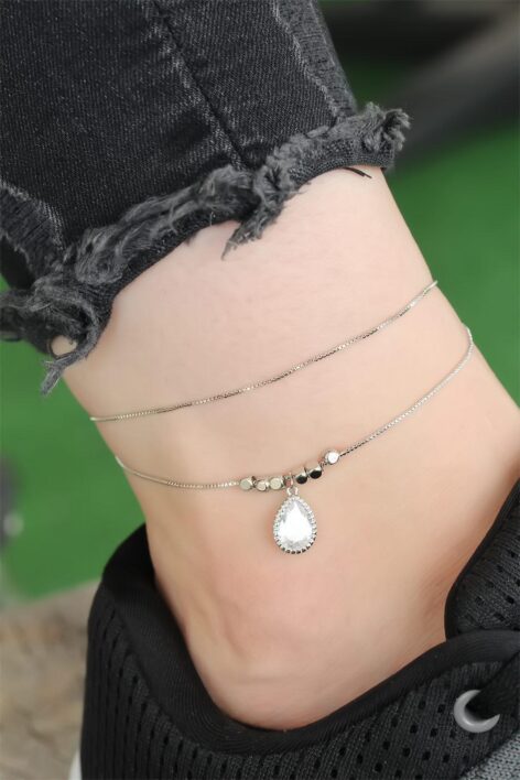 Yeni Sezon Silver Renk Damla Zirkon Taşlı Halhal