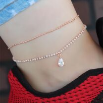 Zirkon Taşlı Rose Renk Çift Zincirli Hal Hal